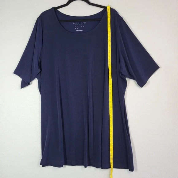 Susan Graver Modern Essentials Navy Liquid Knit A-Line Tunic Top 3X Elbow Sleeve - Picture 8 of 10